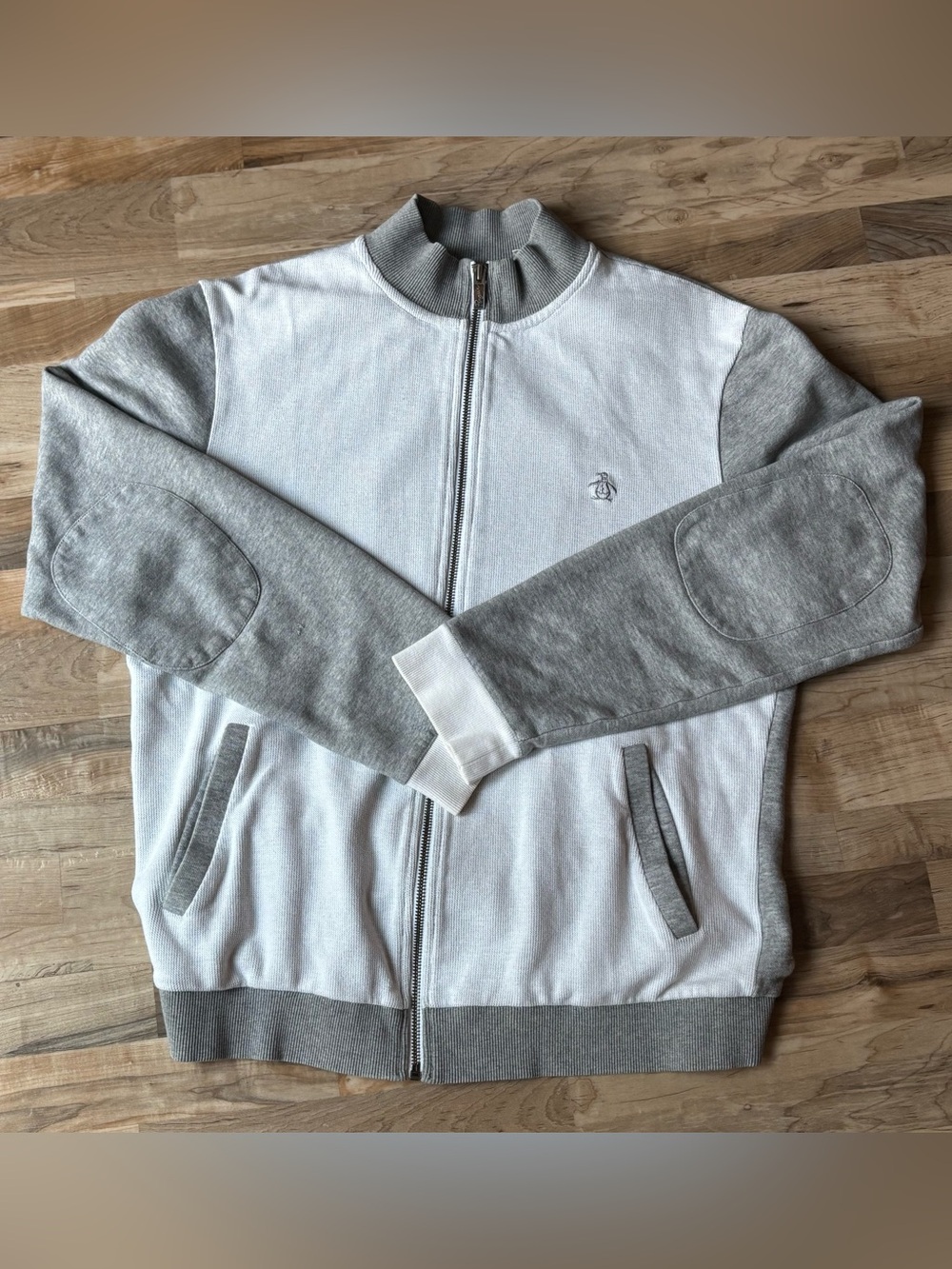 Original Penguin Men's Full Zip Knit Jacket Gray Colorblock Retro Mod M - Picture 7 of 11